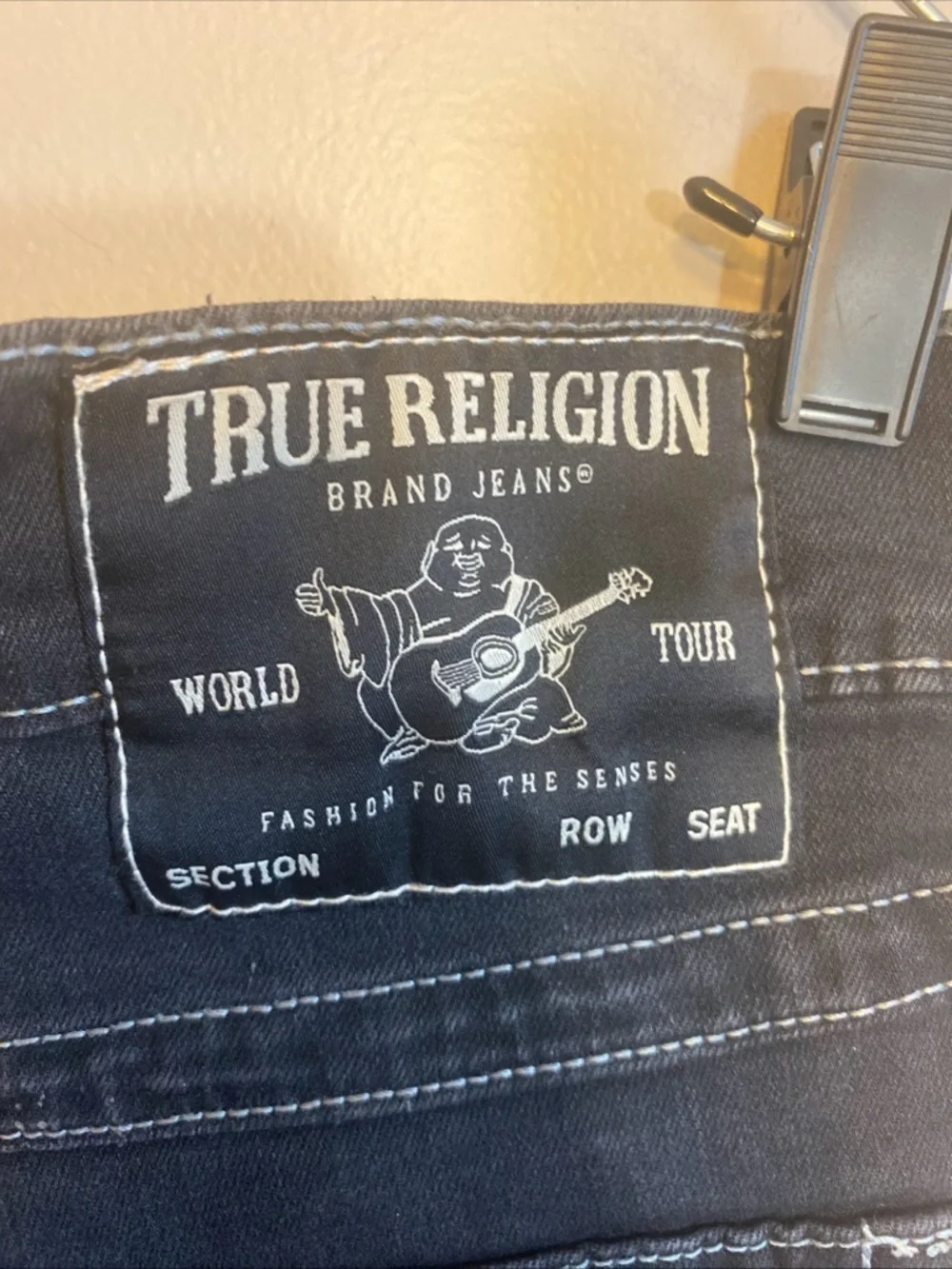 True Religion “RICKY” Relaxed‎ Straight Jeans Men’s Sz 32 Blk/pink MSRP $159 NWT